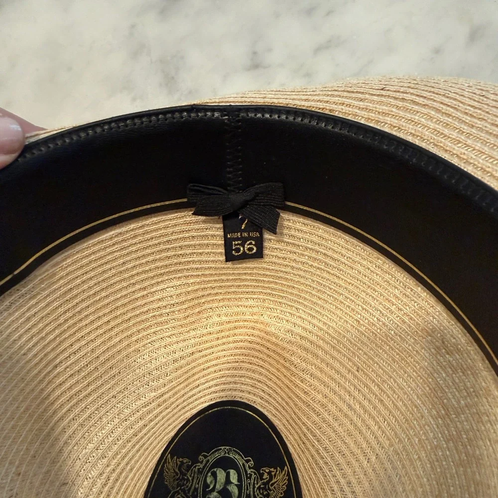 Biltmore Hats Mens Tan Straw Fedora Hat Size 7 56 Made in USA Brown Band Bow